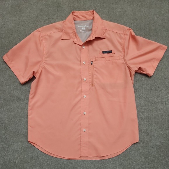 Eddie Bauer Other - Eddie Bauer Fishing Hiking Vented Men Button Shirt M Coral Pink Roll Tab Sleeves